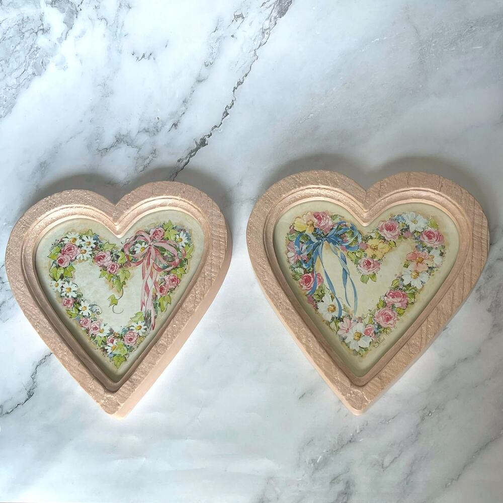 Vintage 1987 HOMCO Barbara Mock Heart Floral Wall Plaques Set of 2 Cottagecore